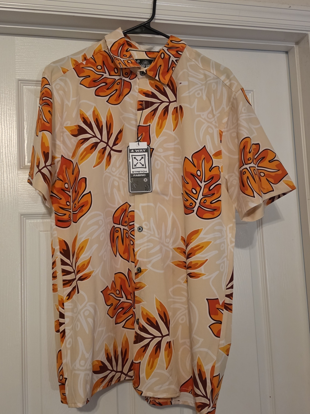Men's Tropical Leaf Short-Sleeve Button-Down Shirt - Orange